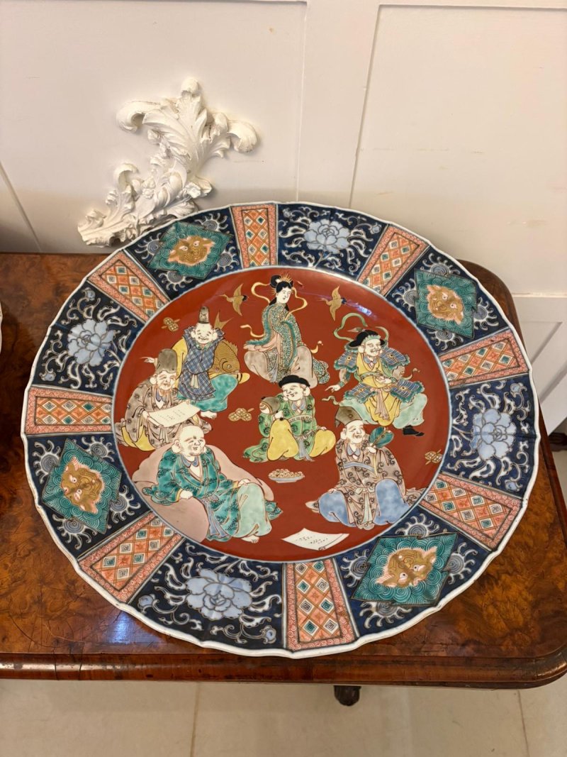 Antique Pair of Large Japanese Imari Porcelain Chargers Depicting the Seven Lucky Gods - Image 11